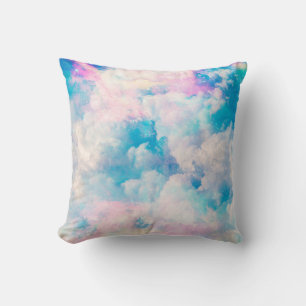 Pretty Rainbow Pastel Clouds Aesthetic design Throw Pillow