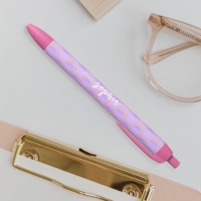 Pretty rainbow pastel colourful name personalized black ink pen (Creator Uploaded)