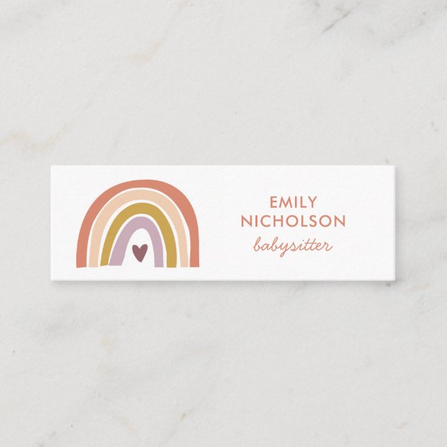 Pretty Rainbow Peach Lavender Boho Babysitter Mini Business Card (Front)