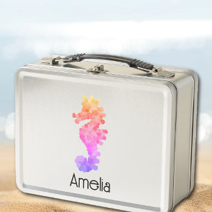 Pretty Rainbow Seahorse Personalized Metal Lunch Box