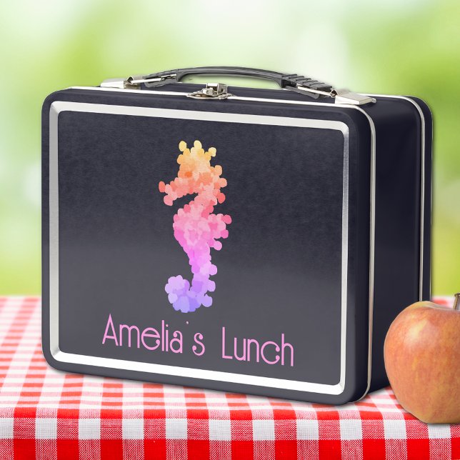 Pretty Rainbow Seahorse Personalized Metal Lunch Box (Creator Uploaded)