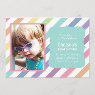 Pretty Rainbow Stripe Birthday Party Invitations
