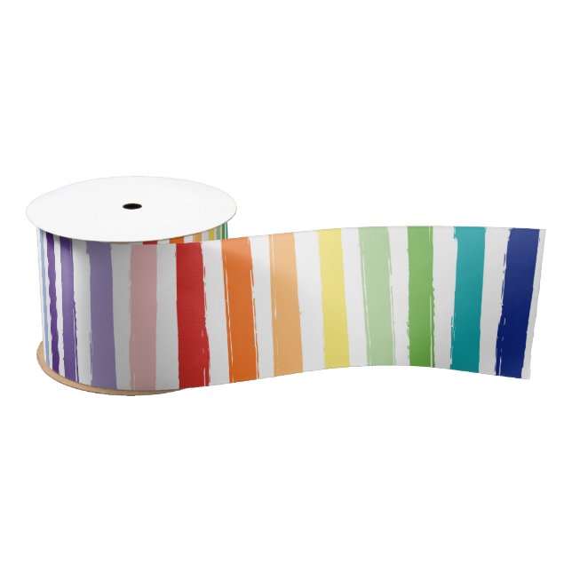 Pretty Rainbow Stripe Pattern Birthday Satin Ribbon (Spool)
