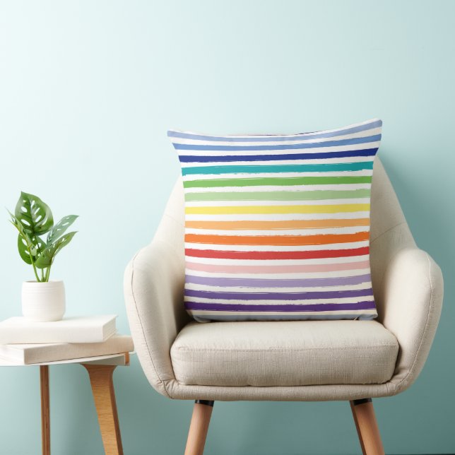 Pretty Rainbow Stripe Pattern Throw Pillow (Chair)