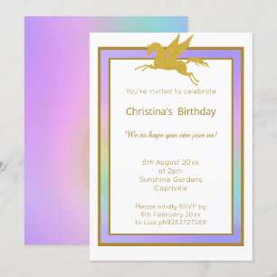 PRETTY RAINBOW UNICORN ALL OCCASSION INVITATION
