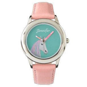 Pretty Rainbow Unicorn Custom Name Kid's Pink Watch