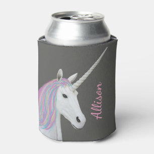 Pretty Rainbow Unicorn Personalized Name Can Cooler