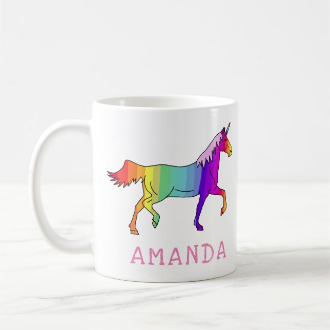 Pretty Rainbow Unicorn with Name Coffee Mug (Left)