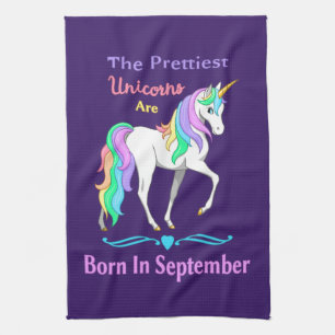 Pretty Rainbow Unicorns Born In September Kitchen Towel