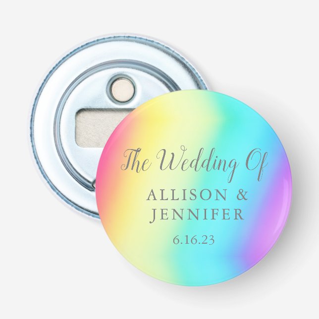 Pretty Rainbow Wedding Favour Personalized Bottle Opener (Front)