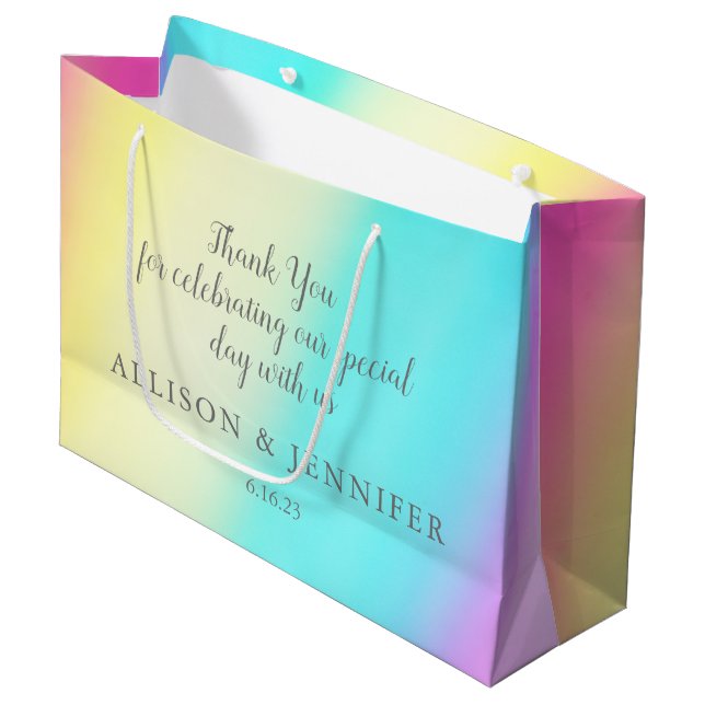 Pretty Rainbow Wedding Personalized Large Gift Bag (Front Angled)
