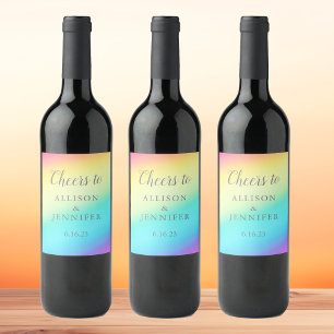 Pretty Rainbow Wedding Personalized Wine Label