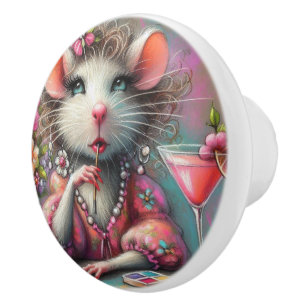Pretty Rat Lady Having a Martini Contemplating Ceramic Knob