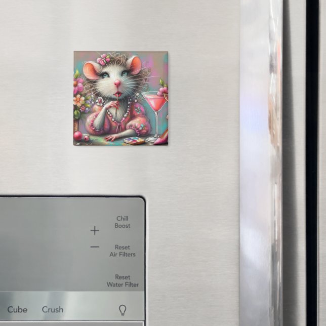 Pretty Rat Lady Having a Martini Contemplating Magnet (In Situ (Fridge))