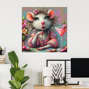 Pretty Rat Lady Having a Martini Contemplating Poster