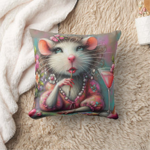 Pretty Rat Lady Having a Martini Contemplating Throw Pillow