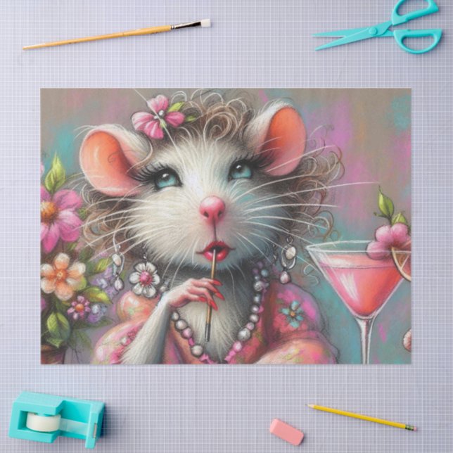 Pretty Rat Lady Having a Martini Decoupage Tissue Paper (Craft)