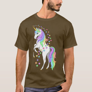 Pretty Rearing Rainbow Unicorn & Colourful Stars T-Shirt