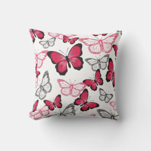 Pretty Red and Black Butterfly Art Pattern Throw Pillow