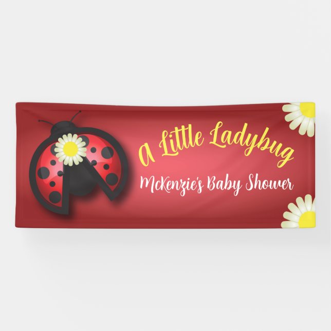 Pretty Red and Black Ladybug Daisies Baby Shower Banner (Horizontal)