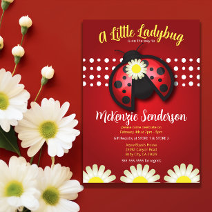 Pretty Red and Black Ladybug Daisies Baby Shower Invitation