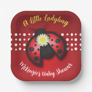 Pretty Red and Black Ladybug Daisies Baby Shower Paper Plate