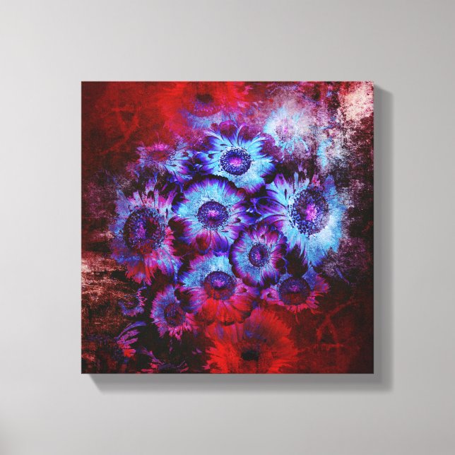 Pretty Red and Blue Floral Abstract Canvas Print (Front)