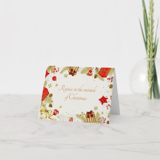 Pretty Red and gold Christmas theme custom Holiday Card (Front)