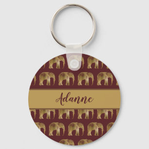 Pretty Red and Gold Elephants Keychain