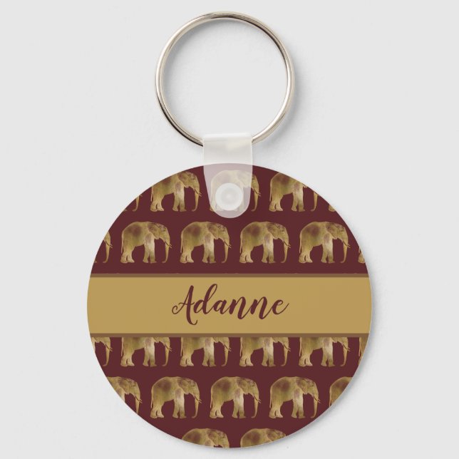 Pretty Red and Gold Elephants Keychain (Front)