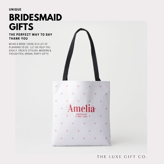 Pretty Red and Pink Stars Bridesmaid Proposal Gift Tote Bag (Creator Uploaded)