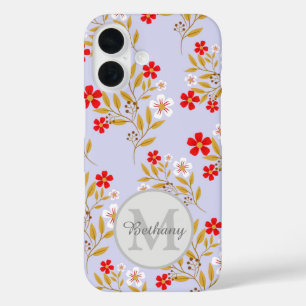 Pretty Red and White Floral Pattern Personalised iPhone 16 Case