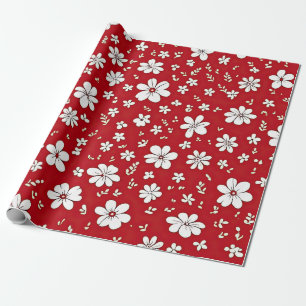 Pretty Red And White Flowers Wrapping Paper