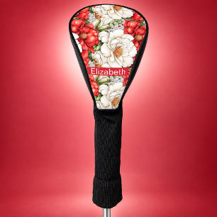 Pretty Red and White Peony Flowers Personalized Golf Head Cover