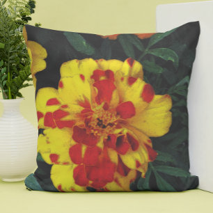 Pretty Red and Yellow Marigold Flowers  Throw Pillow