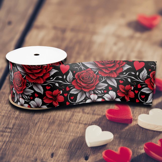 Pretty, Red, Black and White Roses, Hearts  Satin Ribbon (Creator Uploaded)