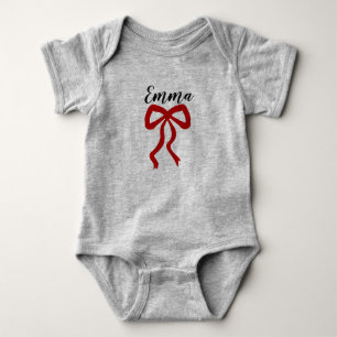 Pretty Red Bow Custom Name Baby Bodysuit