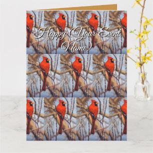 Pretty Red Cardinal Bird Perched on Branch  Card