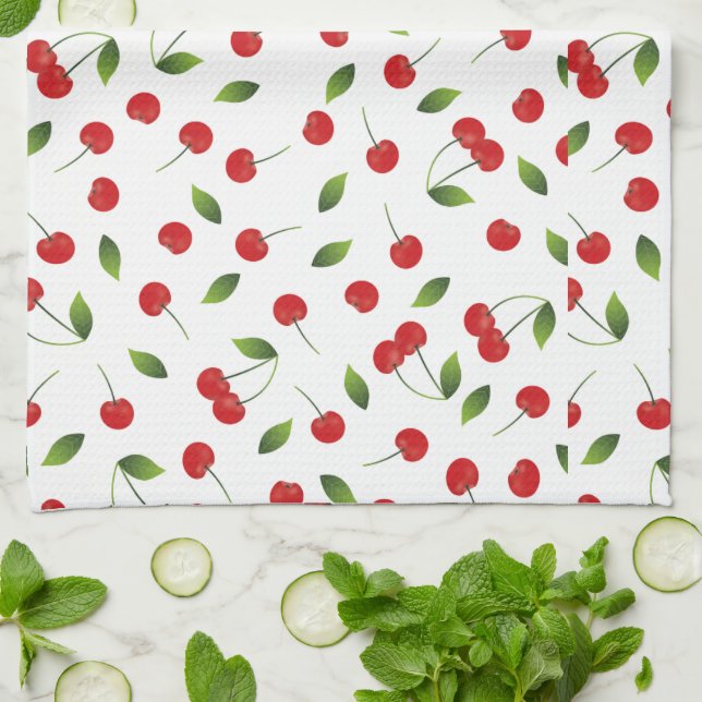 Pretty Red Cherry Kitchen Towel (Folded)