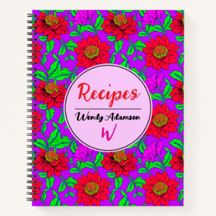 Pretty Red Chic Roses Elegant Floral Recipe Notebook