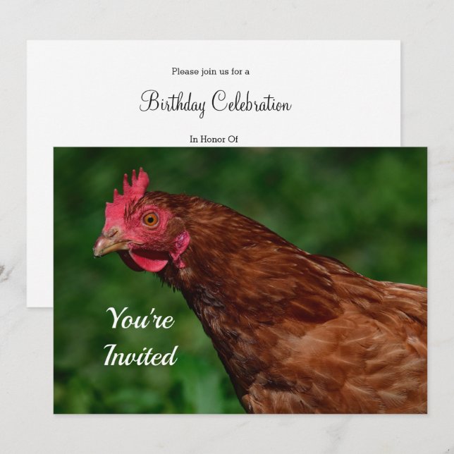 Pretty Red Chicken Face Photo Birthday Invitation (Front/Back)
