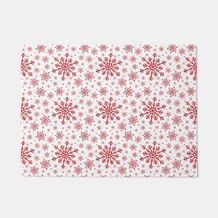 Pretty Red Christmas Snowflakes on Winter White Doormat