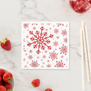 Pretty Red Christmas Snowflakes on Winter White Napkin