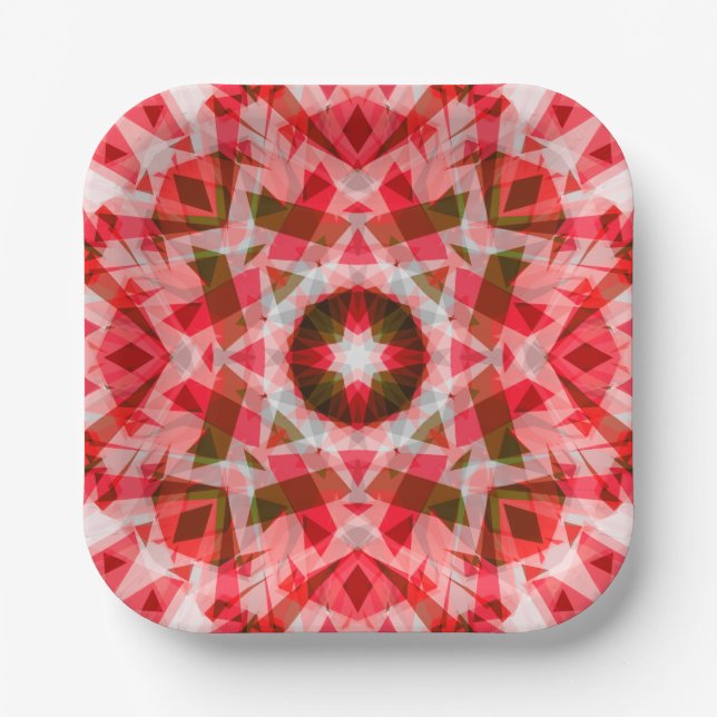Pretty Red Christmas Star Party Snacks Nibbles Paper Plate (Front)