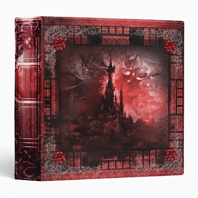 Pretty Red Fantasy Castle Ancient Tome Book Binder (Front/Spine)