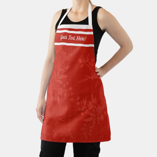 Pretty Red Floral Pattern Apron (Insitu)
