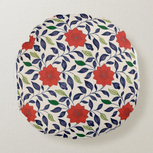 Pretty red floral pattern round pillow