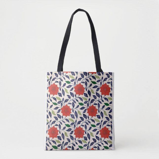 Pretty red floral pattern tote bag (Front)