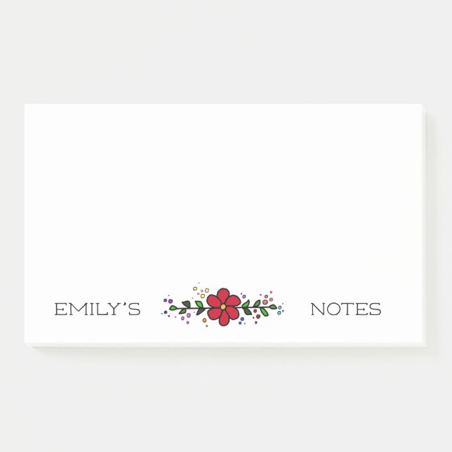 Pretty red flower leaves personalized Name's Notes (Front)