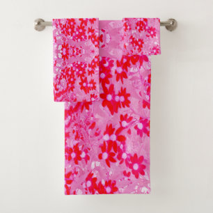 Pretty Red Flowers Bath Towel Set